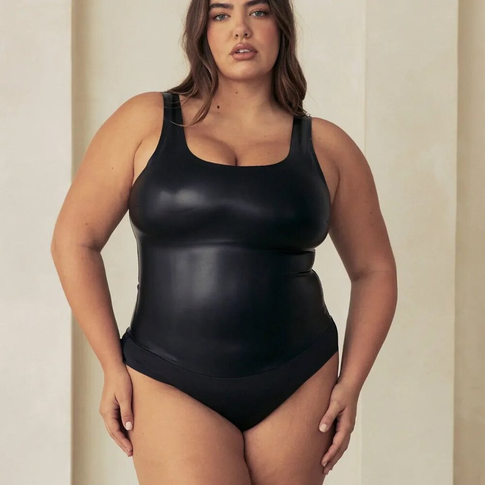 Vegan Leather Scoop Tank Shapewear Bodysuit